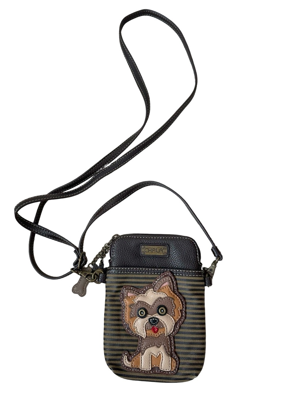 CHALA Yorkie Dog Cell Phone Crossbody Purse Brown Striped Yorkshire Terrier